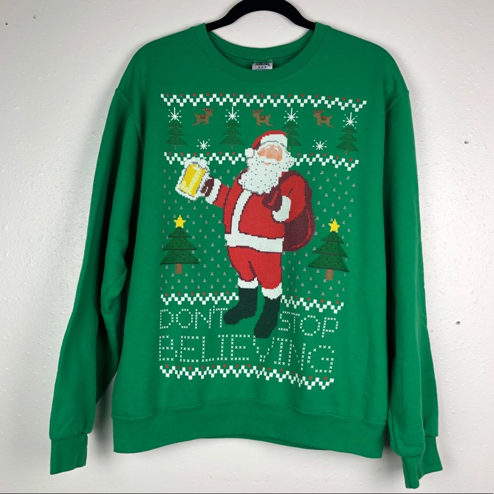 2/$30 Christmas Sweaters Santa Beer Crewneck M